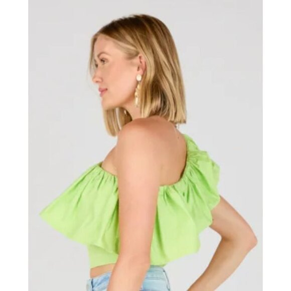Vestique Cropped One Shoulder Top Womens M Green Ruffle Beachy Resort Glam Vaca - Picture 12 of 12